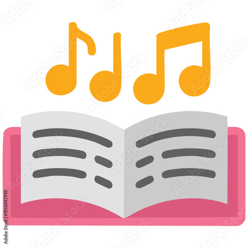 Musical notes on open book icon vector illustration isolated on solid white background