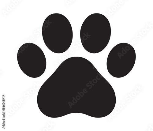 Single black paw print icon vector illustration for pet service branding and animal welfare organization logo art