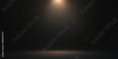 A vintage spotlight creates a bright glow against the dark blue night forest backdrop, featuring a film-inspired art design with a textured black space and glowing light patterns