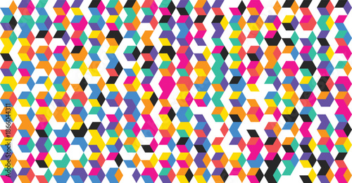 Vibrant geometric pattern with multicolored hexagons