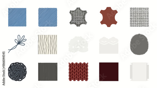 Various Fabric Swatches and Textile Samples Display.