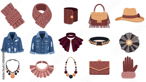 Assorted Fashion Accessories and Clothing Items Display.