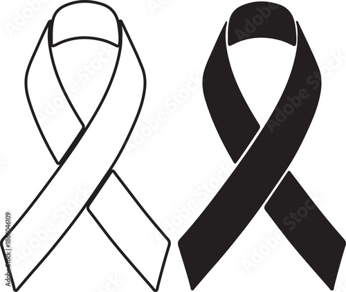Vector  illustration of Two awareness ribbons, one black outline and one solid black, isolated on white background