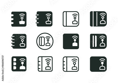 Minimalist Technology Icons. Living with minimal modern technology. Icon set. Set Logo of living with minimal modern technology: paper notebook. harmonious