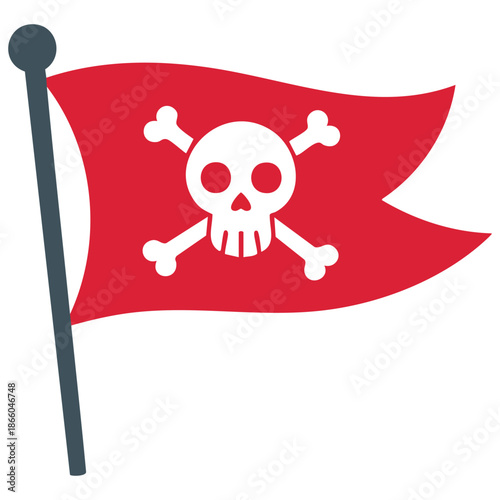 silhouette red flag pole with skull and bones symbol vector illustration isolated on white background