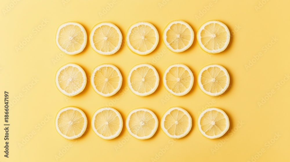 custom made wallpaper toronto digitalFresh lemon slices arranged in a vibrant pattern on a yellow background, top view