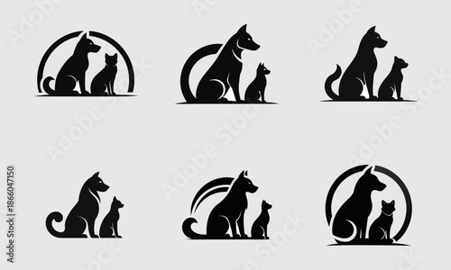 Dog and Cat Silhouette Pet Care Logo Collection