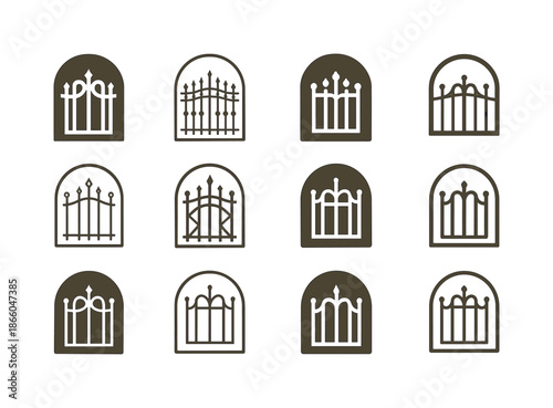 Baron Logo Variations. Baron. Icon set. Set Logo of Baron: estate gate. harmonious logo variations of the same emblematic concept, each with different artistic