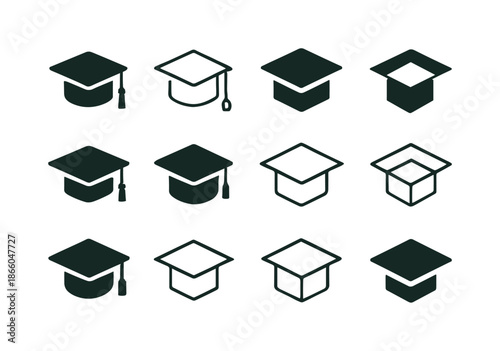 Educational Icons Collection. Education and learning materials. Icon set. Set Logo of Education and learning materials: graduation cap. harmonious logo