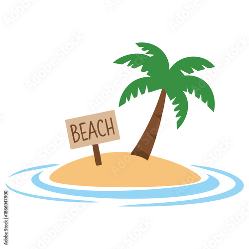 tropical or deserted island with palm tree doodle icon vector isolated on white background