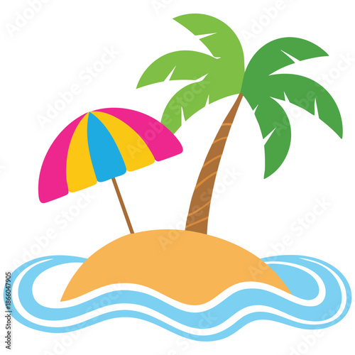 doodle icon vector of a tropical deserted island with a palm tree isolated on white background