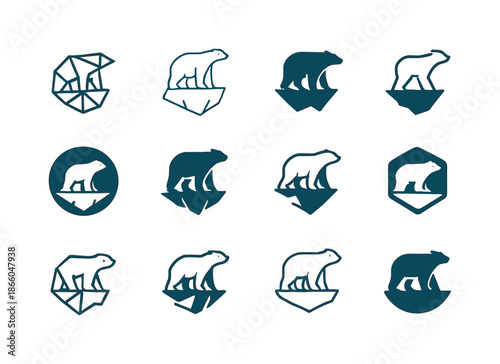 Climate Change Logos. Climate Change Scientific Research. Icon set. Set Logo of Climate Change Scientific Research: polar bear on ice. harmonious