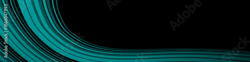 Black background with flowing teal gradient curves. Wavy abstract lines twist and bend, covering half the banner with a dynamic futuristic style.