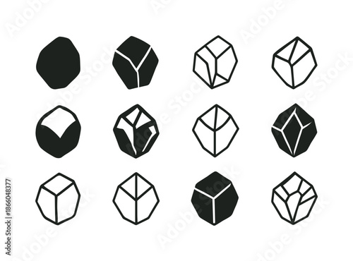 Mineral Logo Variations. Mineral. Icon set. Set Logo of Mineral: cleaved stone. harmonious logo variations of the same emblematic concept, each with different