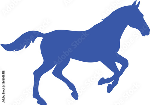 a striking blue silhouette of a horse in a dynamic galloping pose high quality