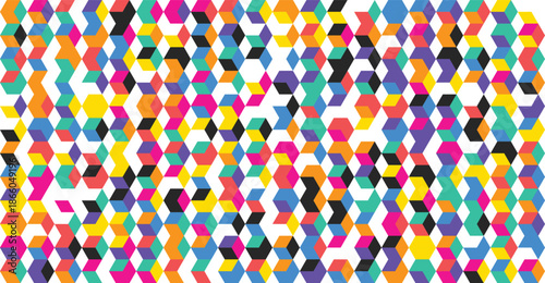 Vibrant geometric pattern with multicolored hexagons