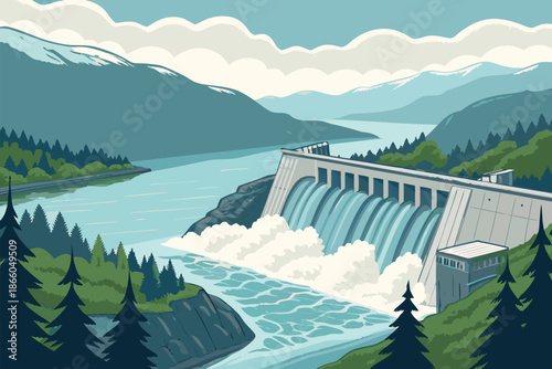 Hydroelectric Dam River Valley Panorama Ba