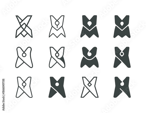 Laundry Pin Logos. Laundry Pin. Icon set. Set Logo of Laundry Pin: laundry pin and cloth symbol. harmonious logo variations of the same emblematic concept,