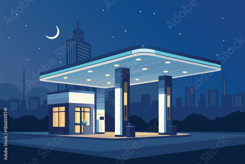 Hydrogen Fueling Station Night City Backgr
