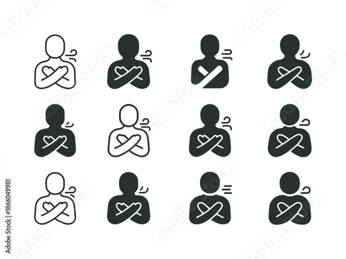 Self-Compassion Logo Set. Self-compassion and self-acceptance practices. Icon set. Set Logo of self-compassion and self-acceptance practices: calm breathing