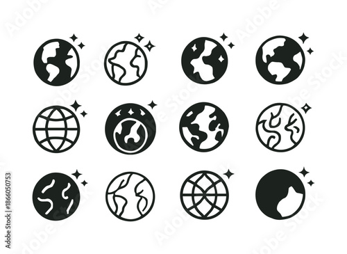 Universal Logo Variations. Universal. Icon set. Set Logo of Universal: earth and stars. harmonious logo variations of the same emblematic concept, each with