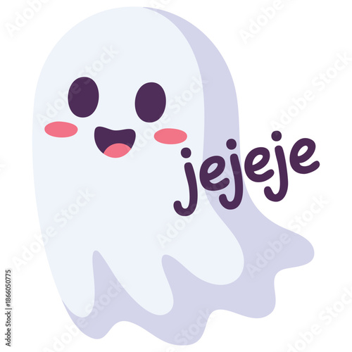 Cartoon shy ghost with blushing embarrassed face vector illustration isolated