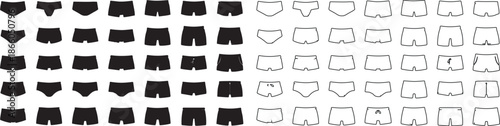 Set of various men's and women's underwear icons. Black silhouettes and outline vector graphics. isolated PNG with Transparent Background