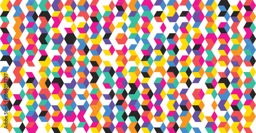 Vibrant geometric pattern with multi-colored hexagons