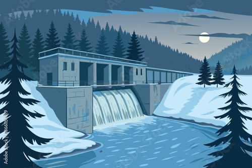 Hydropower River Intake Winter Backg