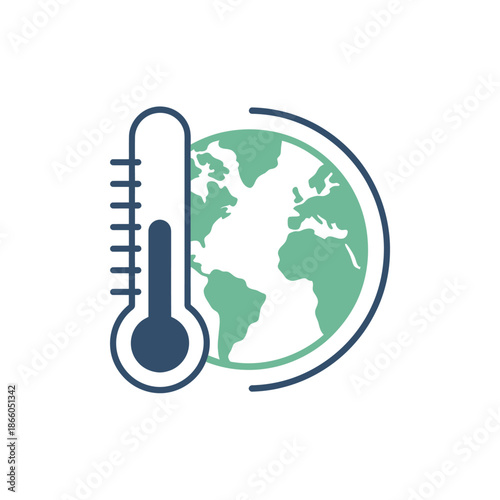 Minimalist illustration of a thermometer with the Earth in the background representing global temperature monitoring.