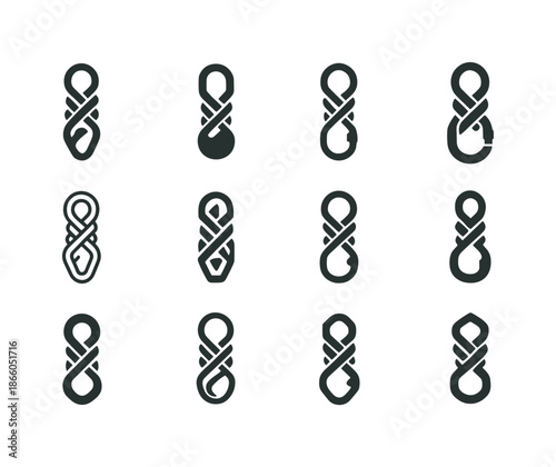 Adventure Icon Set. Adventure seeking. Icon set. Set Logo of Adventure seeking: Rope & Carabiner. harmonious logo variations of the same emblematic concept,