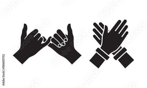 Hand gesture icons depicting a pinky promise and high five or clapping hands symbol for agreement and friendship.