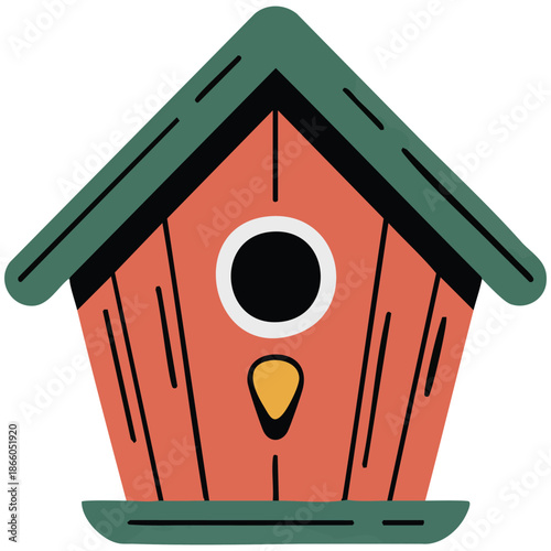 Vector illustration of a cartoon birdhouse on a plain solid white background isolated