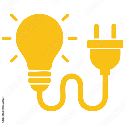Light bulb with cable plugged into glowing socket on white background vector illustration