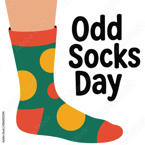 Odd Sock Day concept vector illustration girl foot wearing weird socks isolated on white