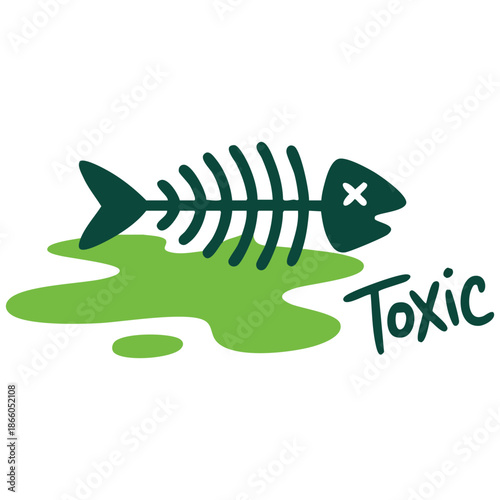 Toxic dead fish contaminated water illustration over white color background vector