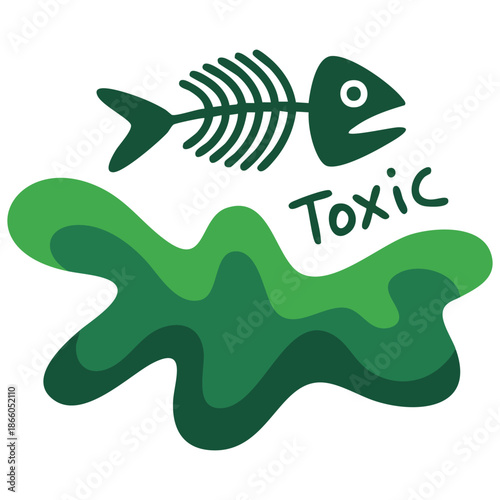 Contaminated toxic dead fish illustration over white color background vector isolated