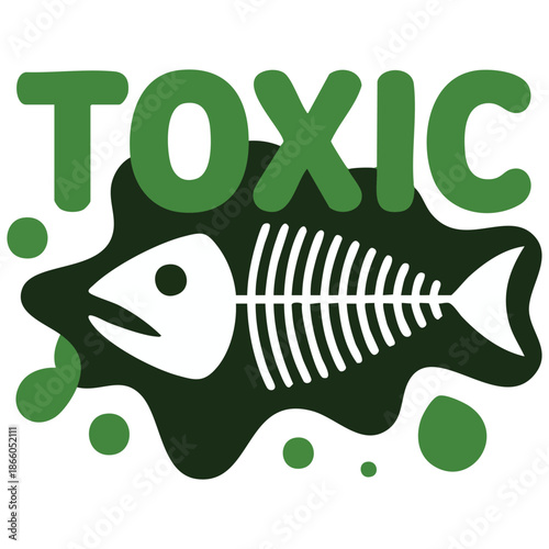 Toxic dead fish contamination illustration over white color background vector isolated
