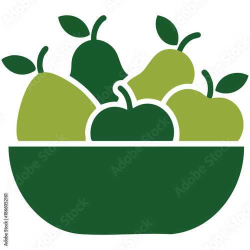 Stylized apples and pears in a basket vector illustration isolated on white background