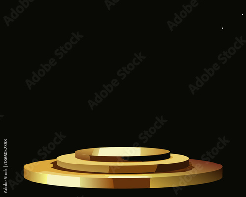 Golden tiered platform on a black background showcasing a stage or display