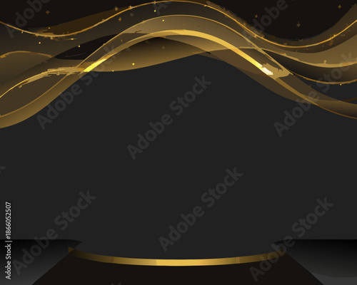 Elegant golden curves on a dark gray background with a subtle golden base