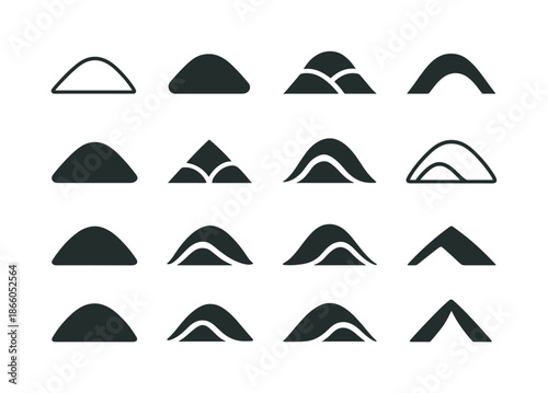Hill Logo Variations. Hill. Icon set. Set Logo of Hill: rolling hill silhouette. harmonious logo variations of the same emblematic concept, each with different