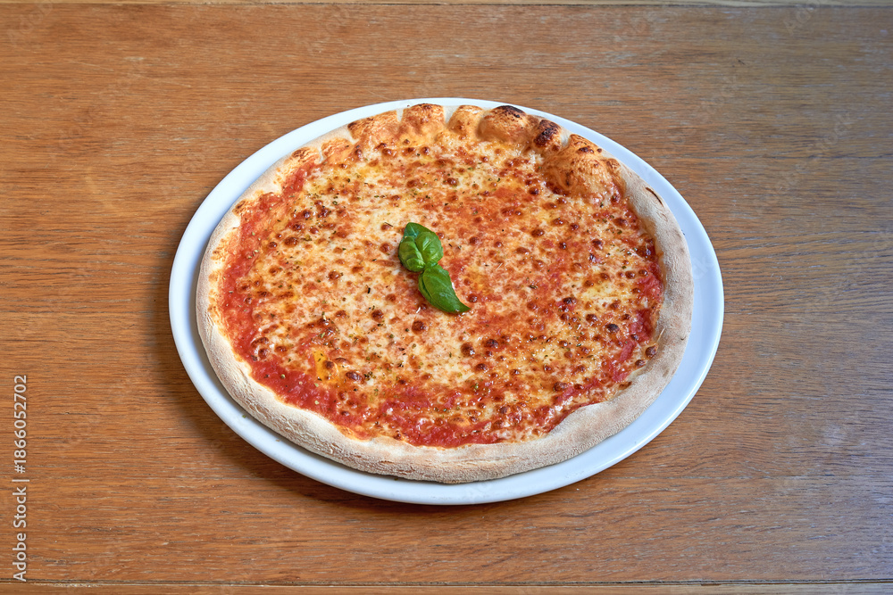 custom made wallpaper toronto digitalPizza Margherita on white plat on wooden table