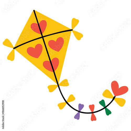 Illustration of a cartoon kite vector design isolated on solid white background eps