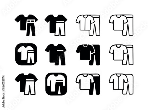 Clothing Logo Icons. Trying on clothes. Icon set. Set Logo of Trying on clothes: shirt and pants. harmonious logo variations of the same emblematic concept,