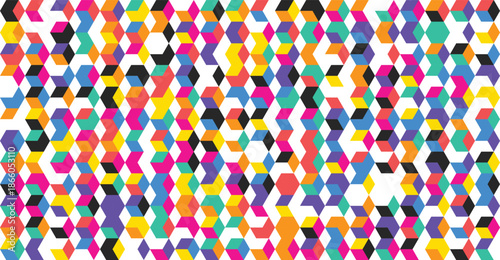 Vibrant geometric pattern with multicolored hexagons