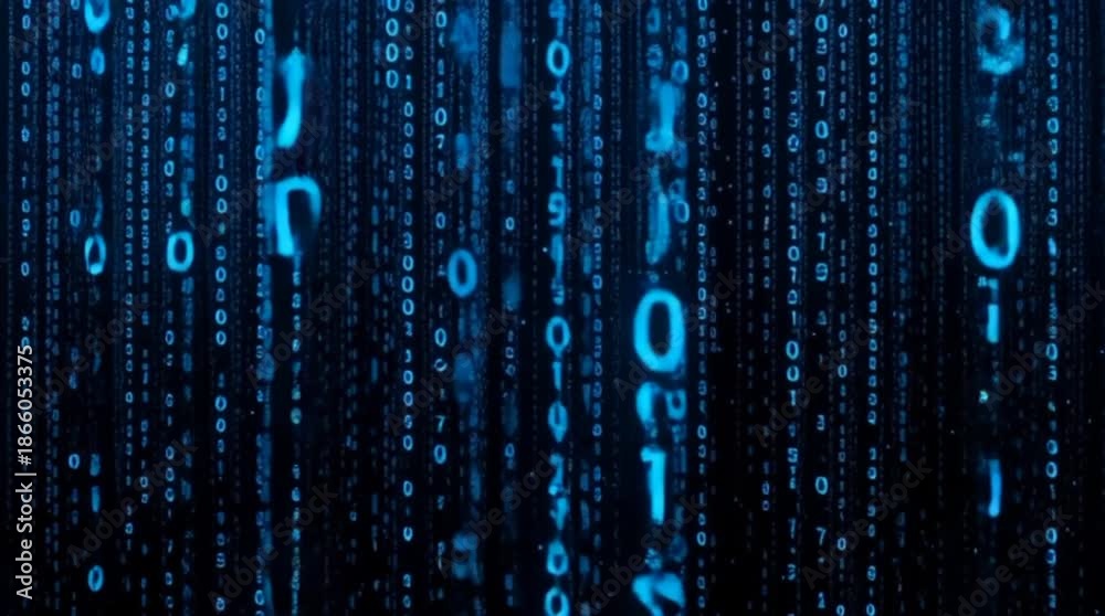 Falling digital numbers rain — blue binary code animation falling ...