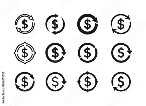 Debt Repayment Logos. Paying off debts and credit obligations. Icon set. Set Logo of Paying off debts and credit obligations: repayment arrow cycle. harmonious