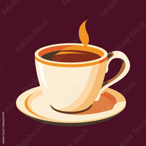 Warm coffee cup with saucer and steam vector illustration