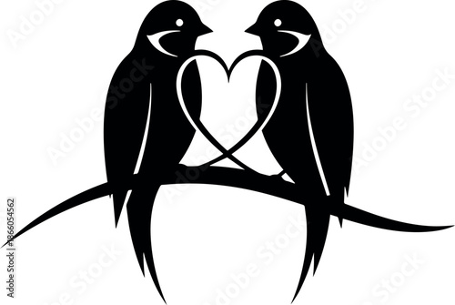 Eternal Devotion: A pair of birds perch together, their silhouettes intertwined with a heart, symbolizing eternal love and commitment. It's a striking visual of companionship, romance.